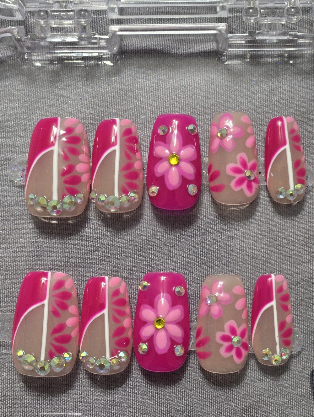 Pink Floral Press-On Nail Set, Short Length Square Shape